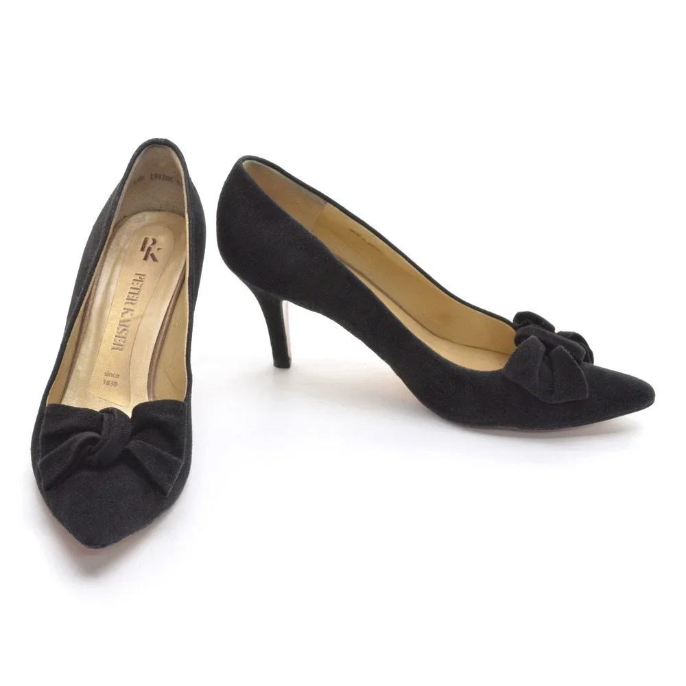 Peter Kaiser Large Bow Black Suede Dress Pumps 8.5 M